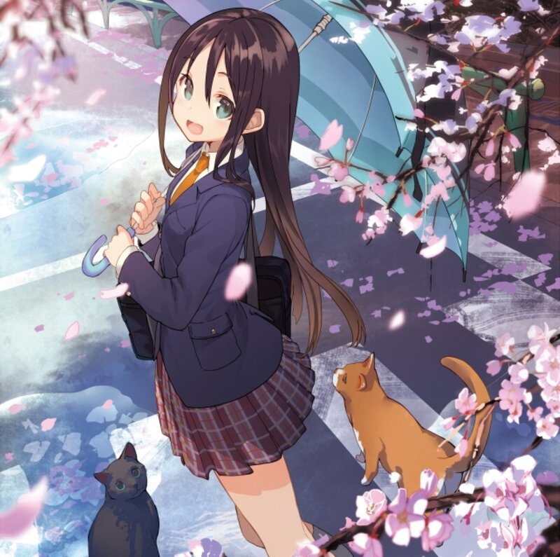 Schoolgirl with Cats — Purple
