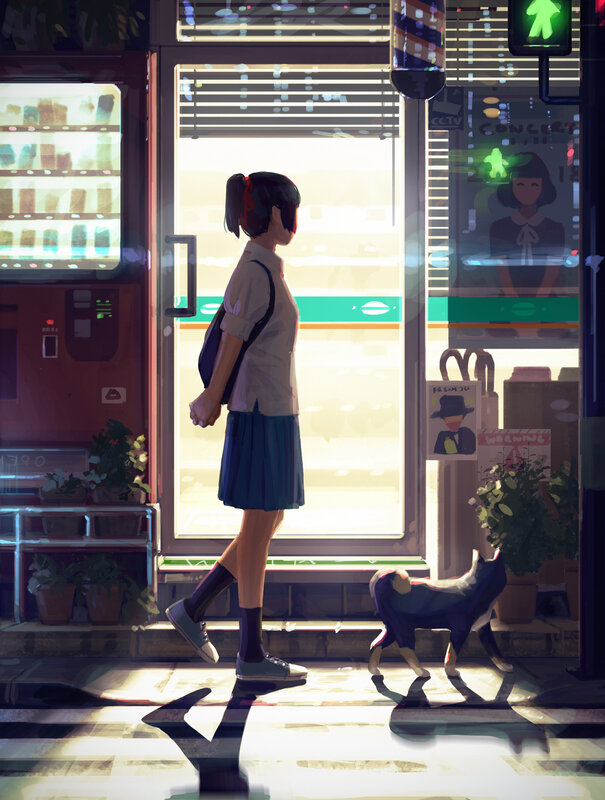 Schoolgirl with Dog — Blue