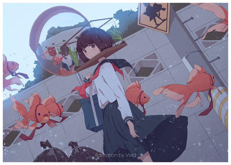 Schoolgirl with Goldfish