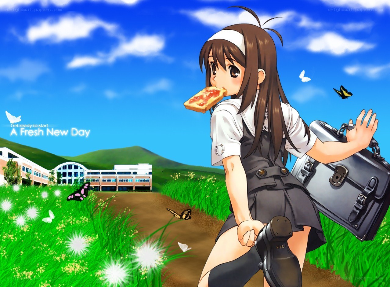 Schoolgirl with pizza slice