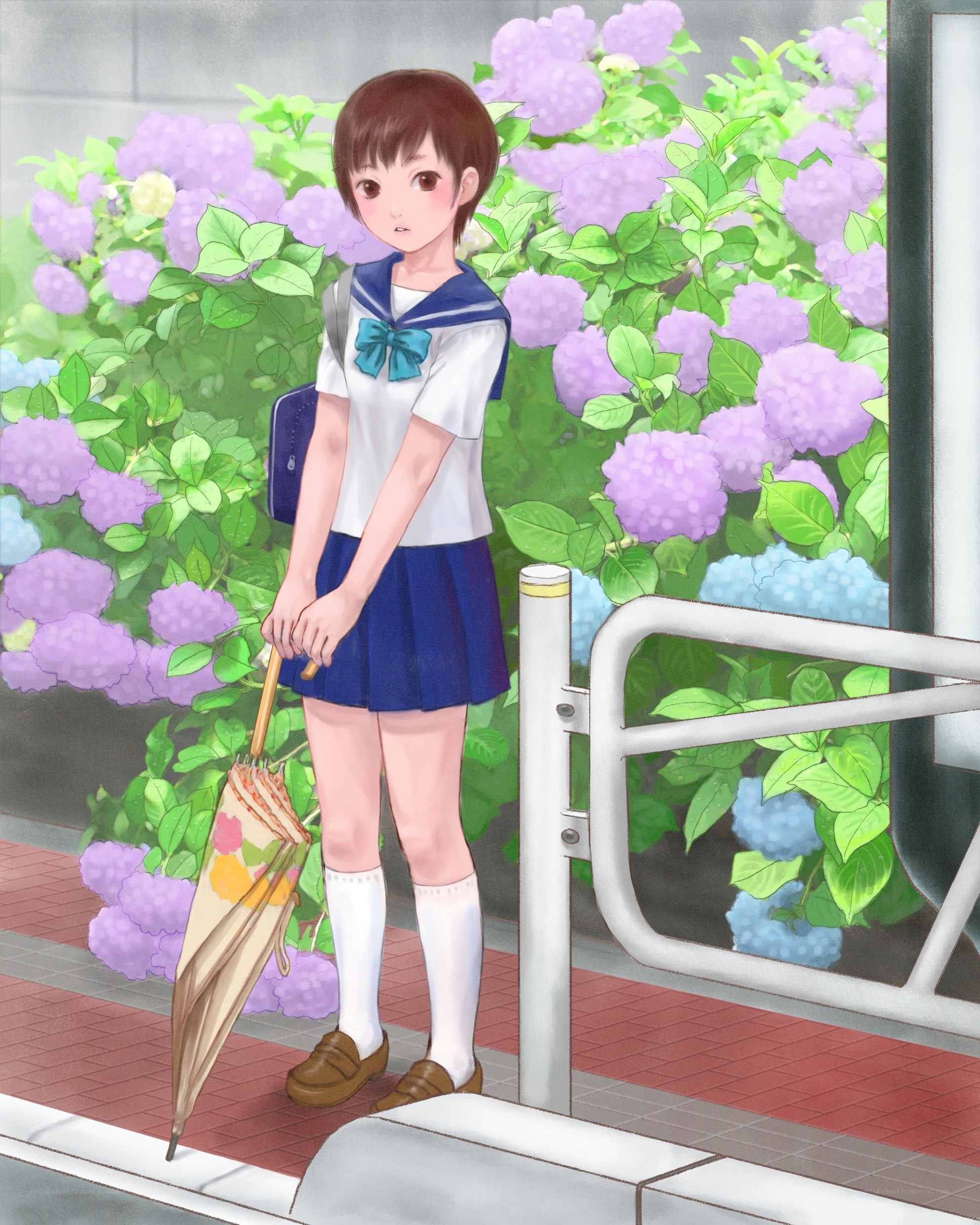 schoolgirl with umbrella