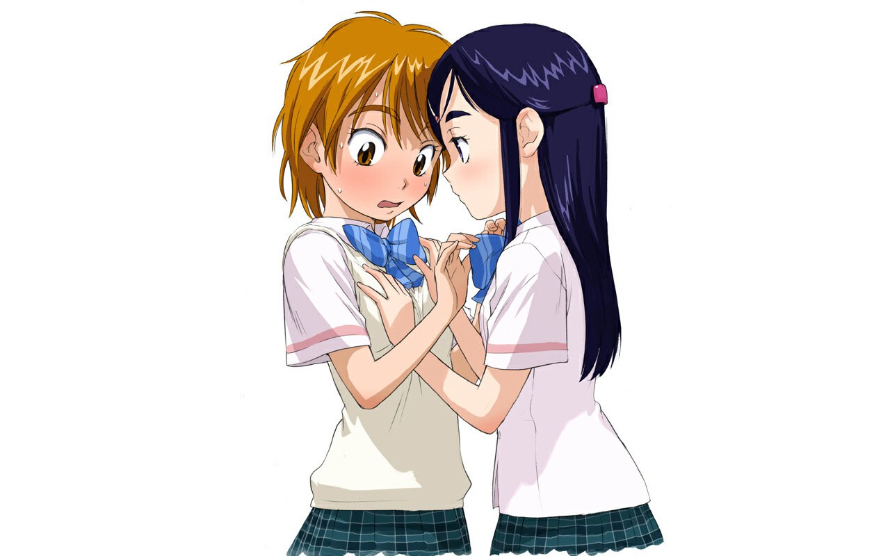 schoolgirls adjusting bow tie