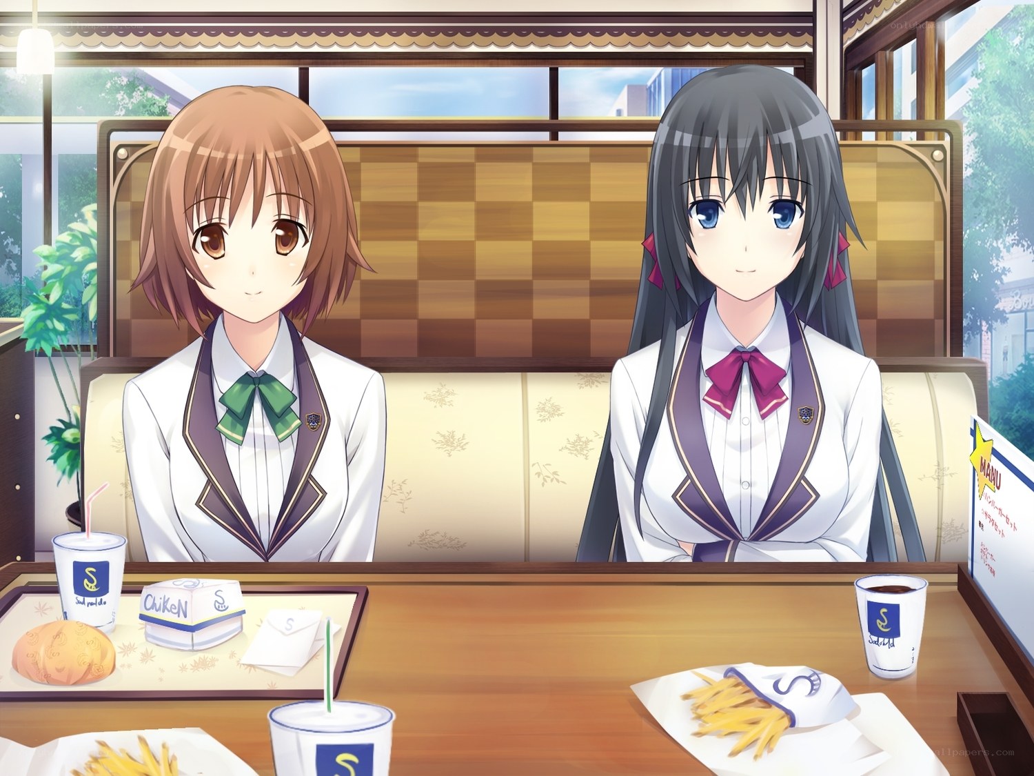schoolgirls at a cafe