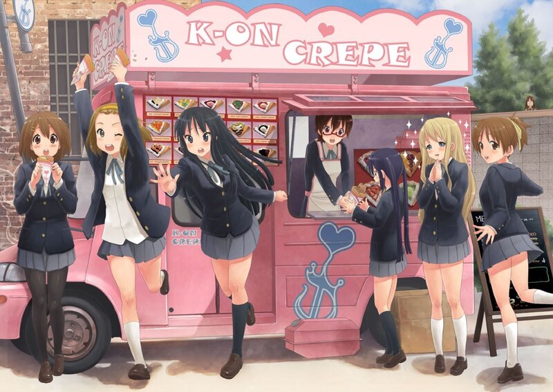 Schoolgirls at a crepe truck