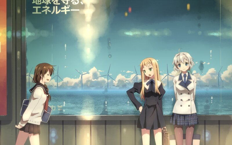 Schoolgirls at a seaside station
