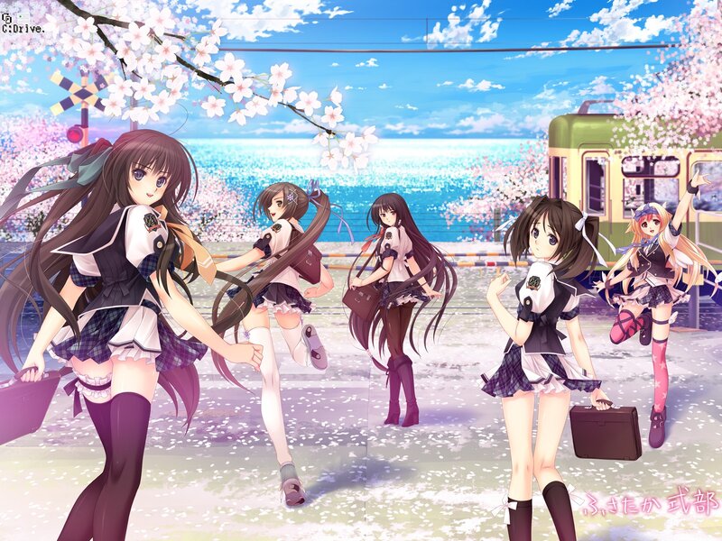 Schoolgirls at a seaside station