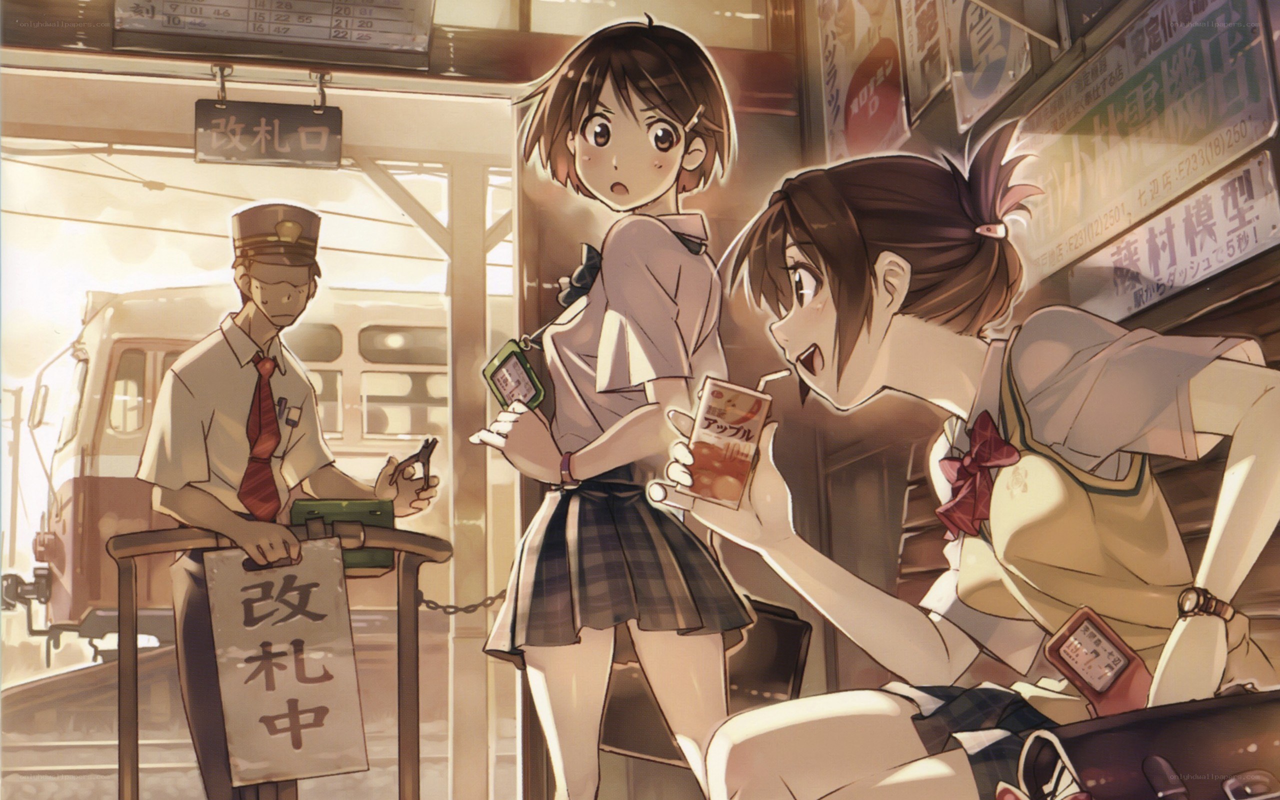 Schoolgirls at a train station