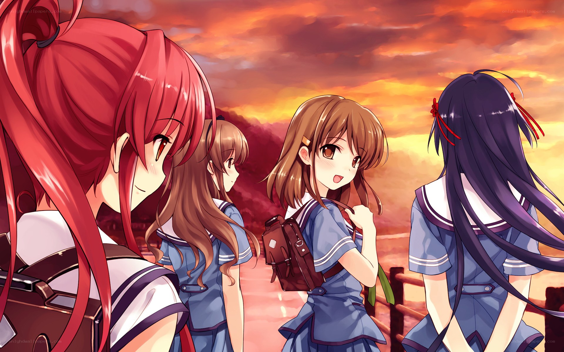 Schoolgirls at sunset