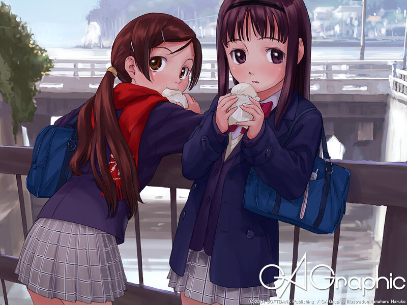 Schoolgirls eating buns