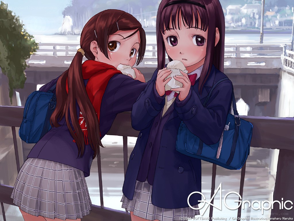 Schoolgirls eating buns