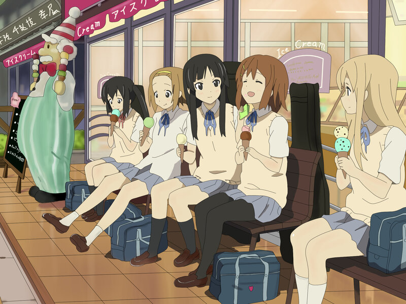 Schoolgirls eating ice cream