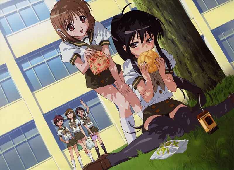 schoolgirls eating snacks