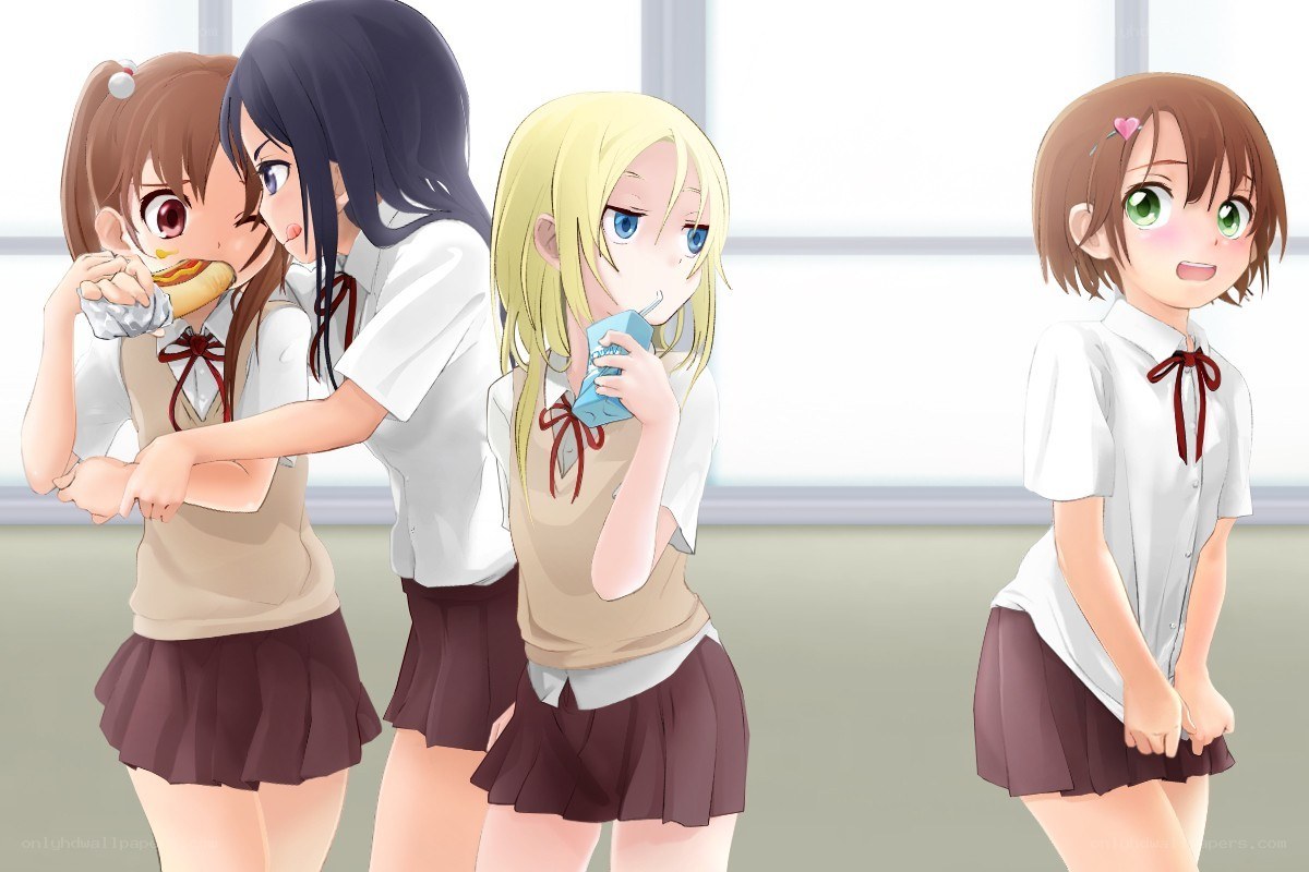 schoolgirls eating snacks