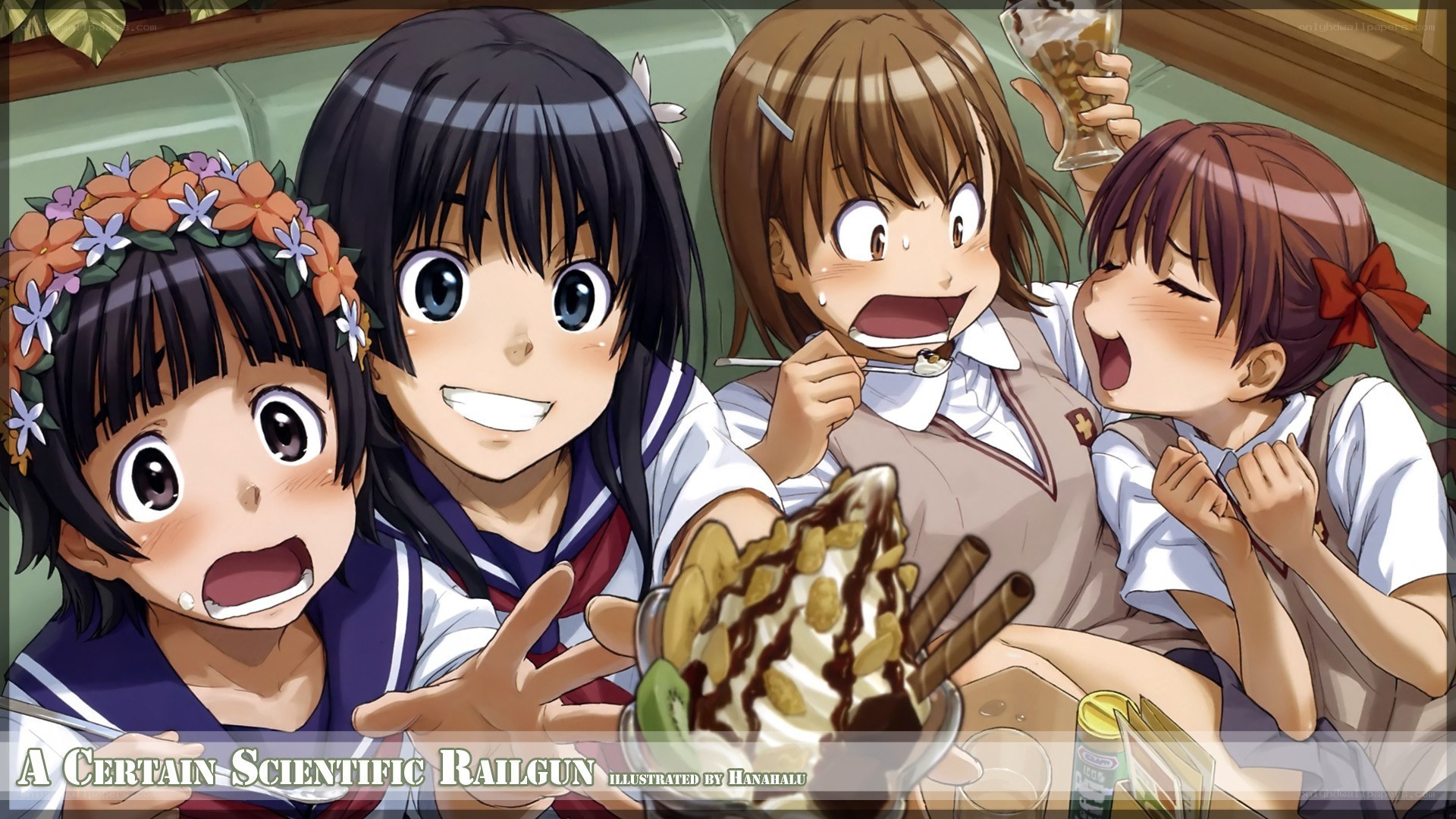 Schoolgirls enjoying dessert
