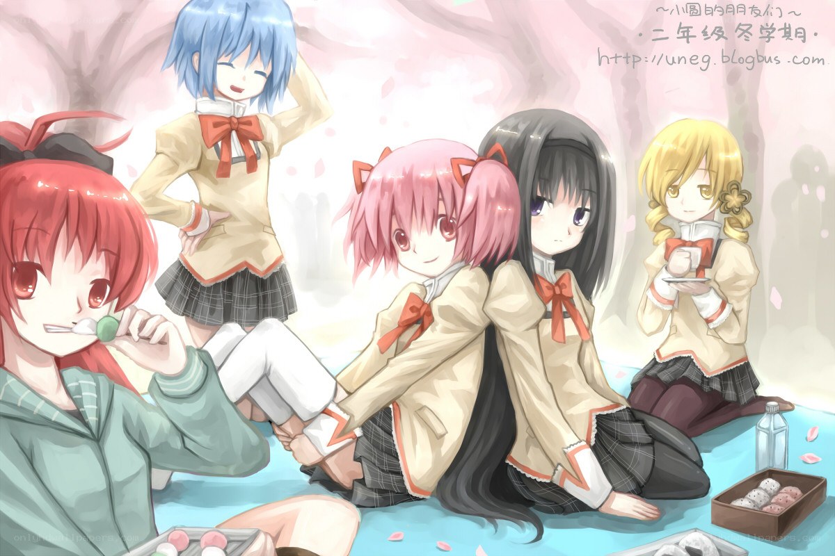 Schoolgirls having a picnic