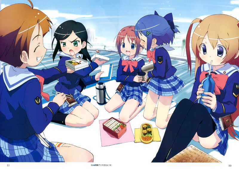 Schoolgirls having a picnic