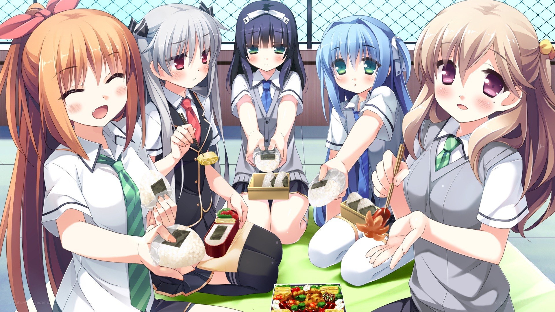 schoolgirls having a picnic
