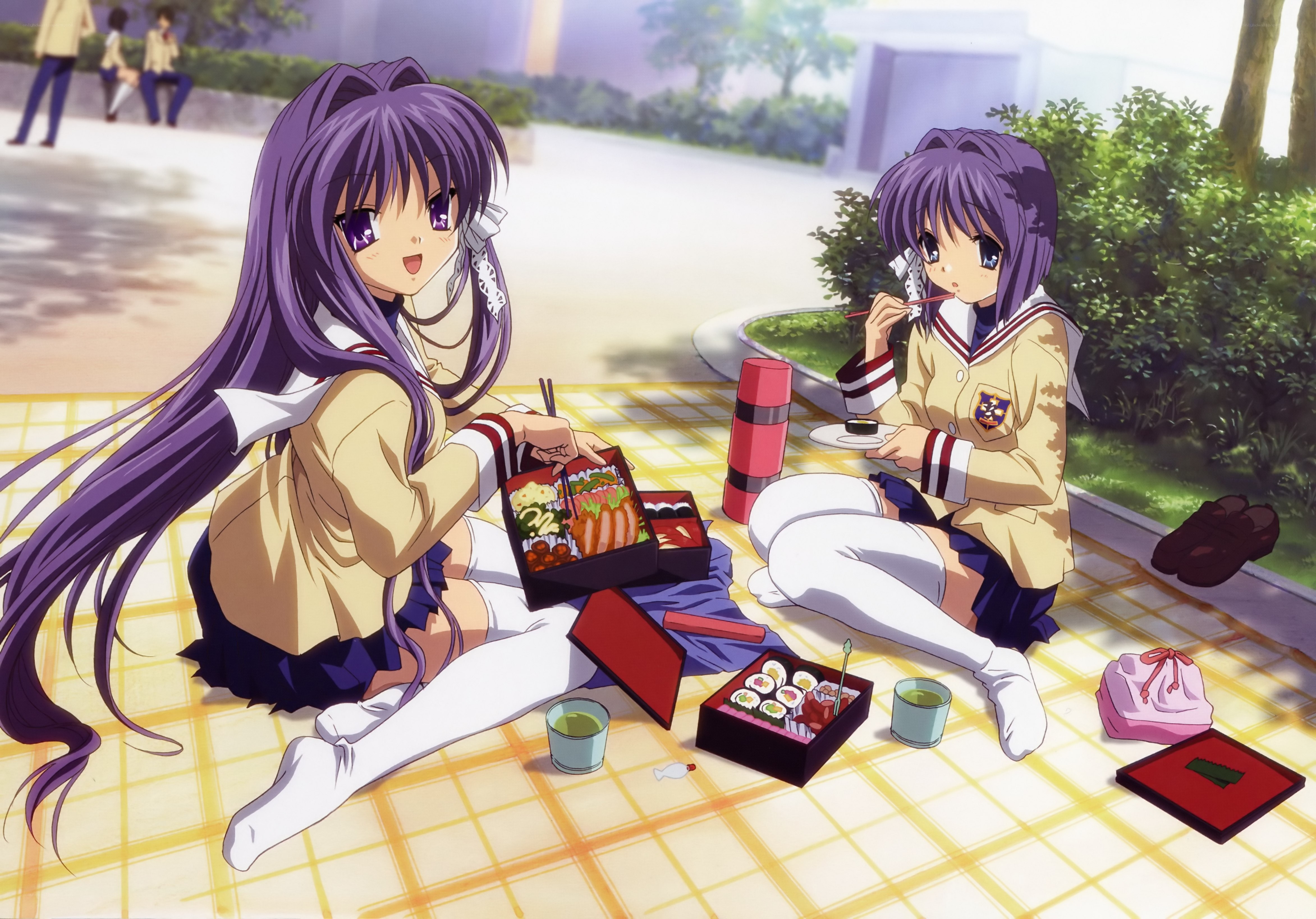 Schoolgirls having a picnic
