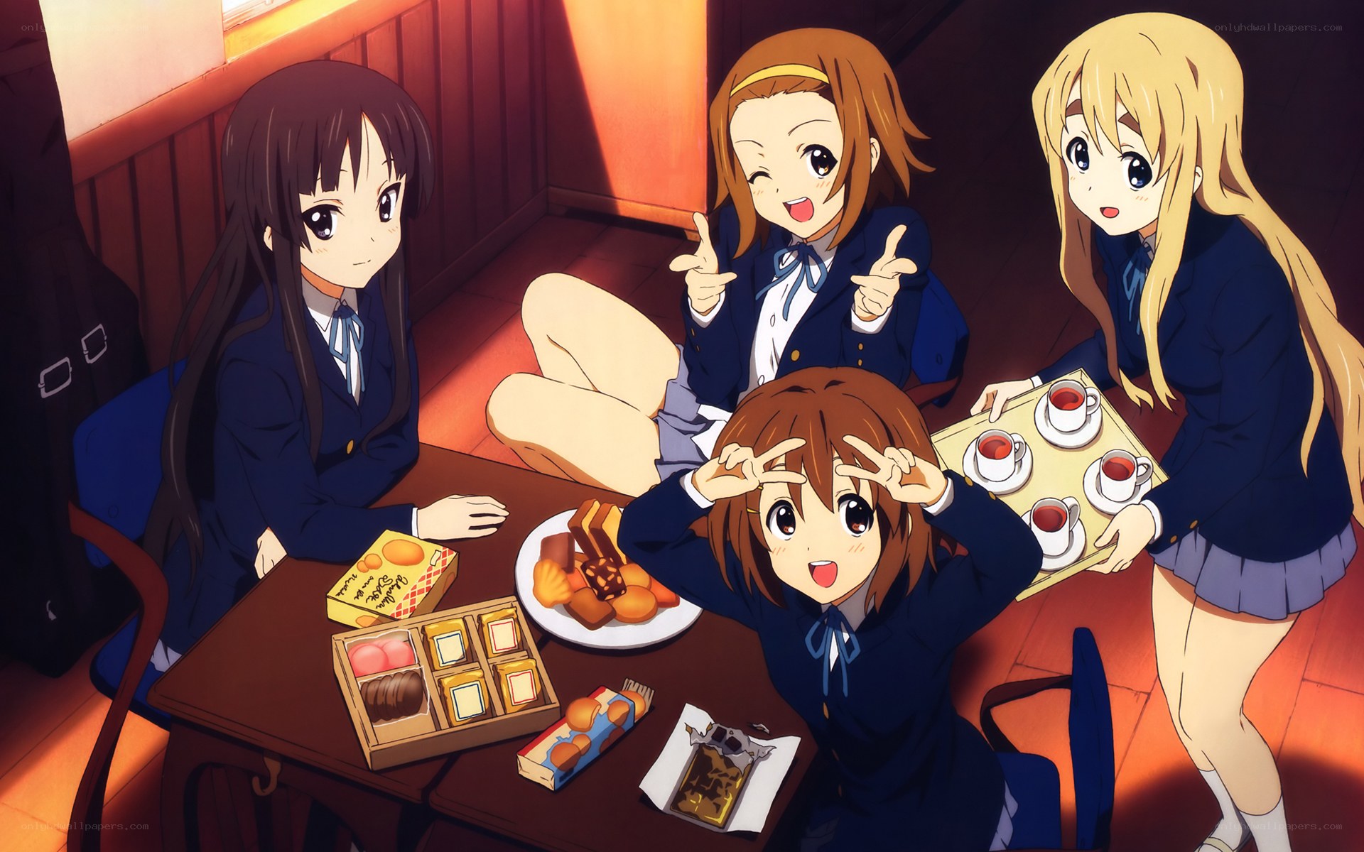 Schoolgirls having a tea party