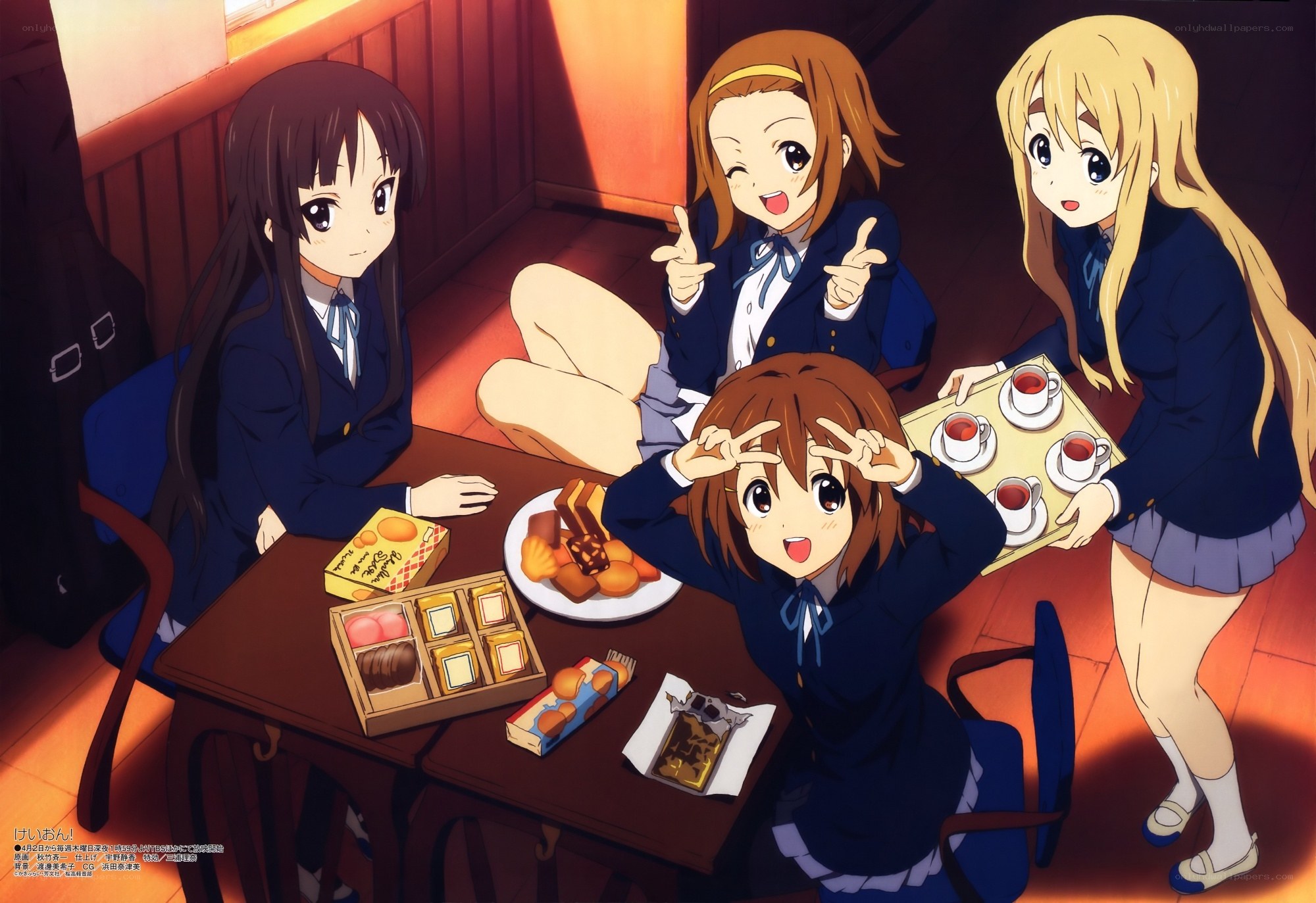 Schoolgirls having tea party
