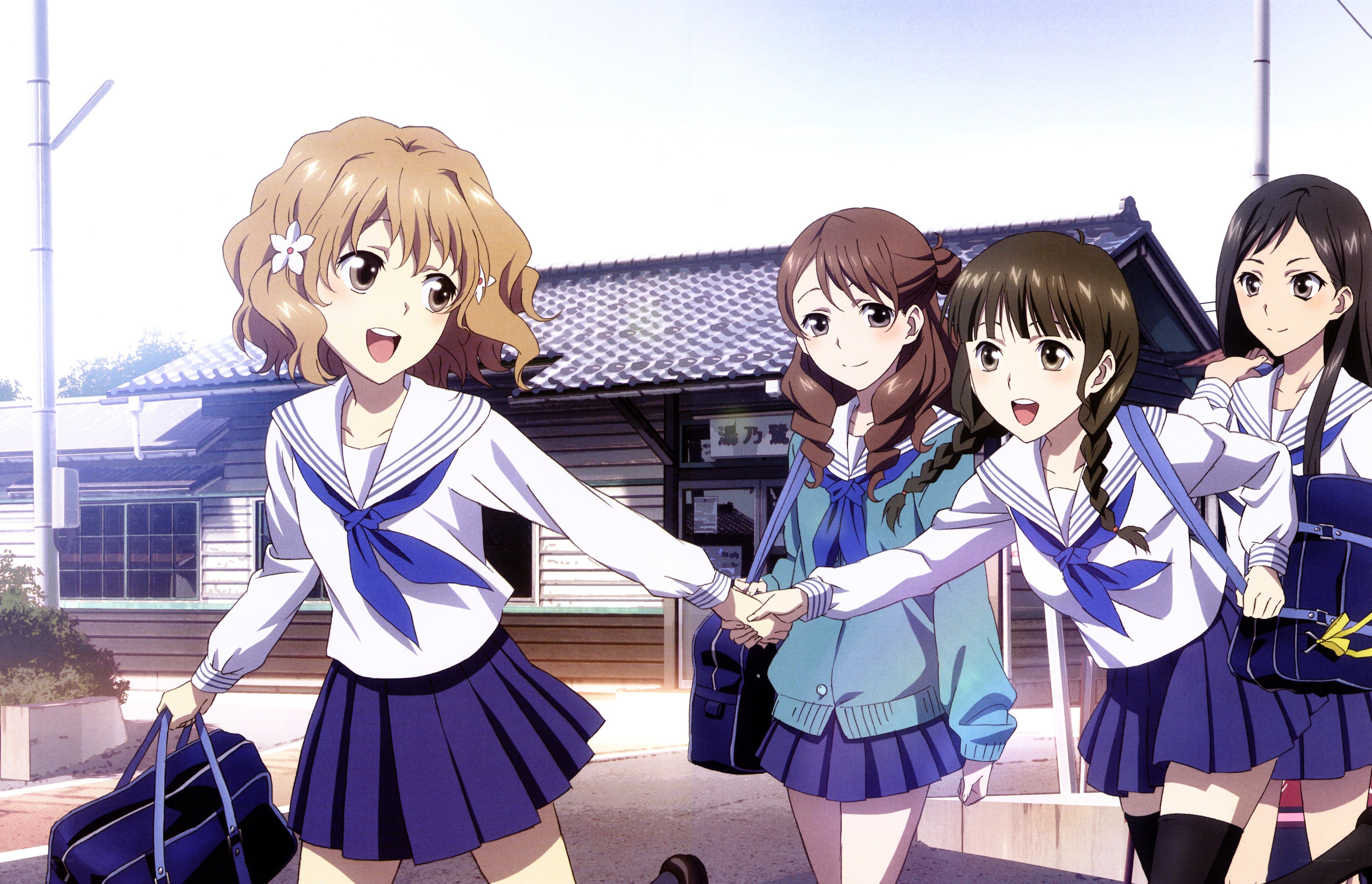 schoolgirls holding hands