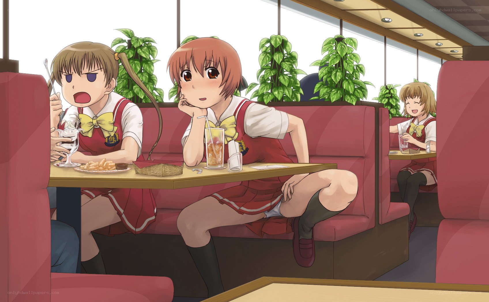 Schoolgirls in a cafe