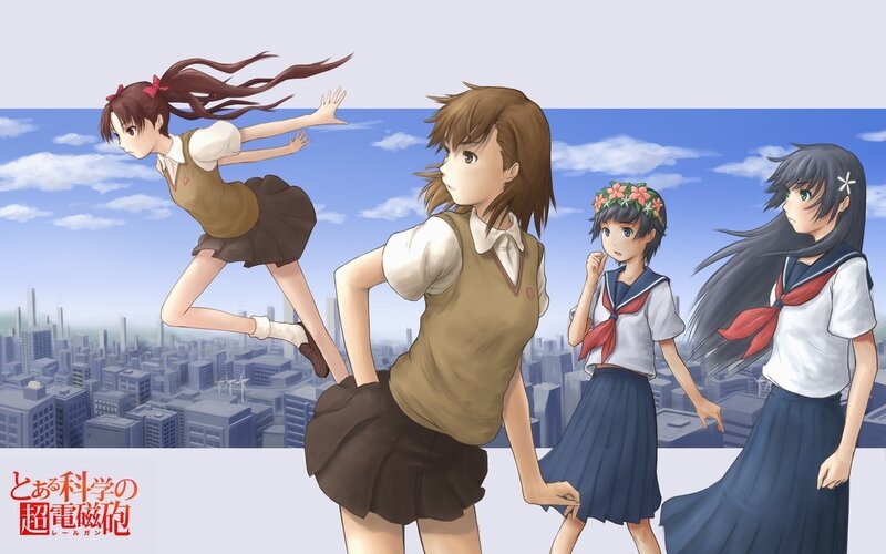 Schoolgirls in a cityscape