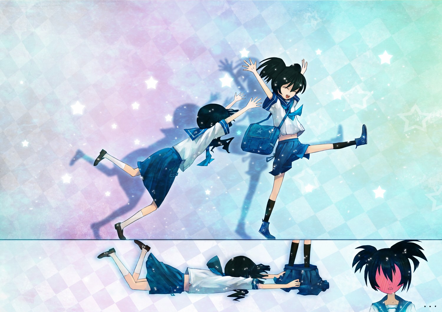 Schoolgirls in a dreamy scene