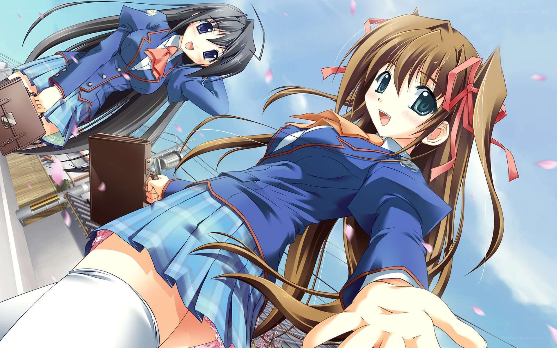 Schoolgirls in a dynamic scene