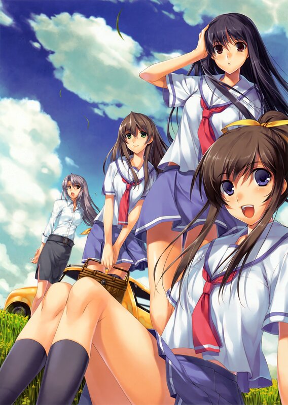 Schoolgirls in a field