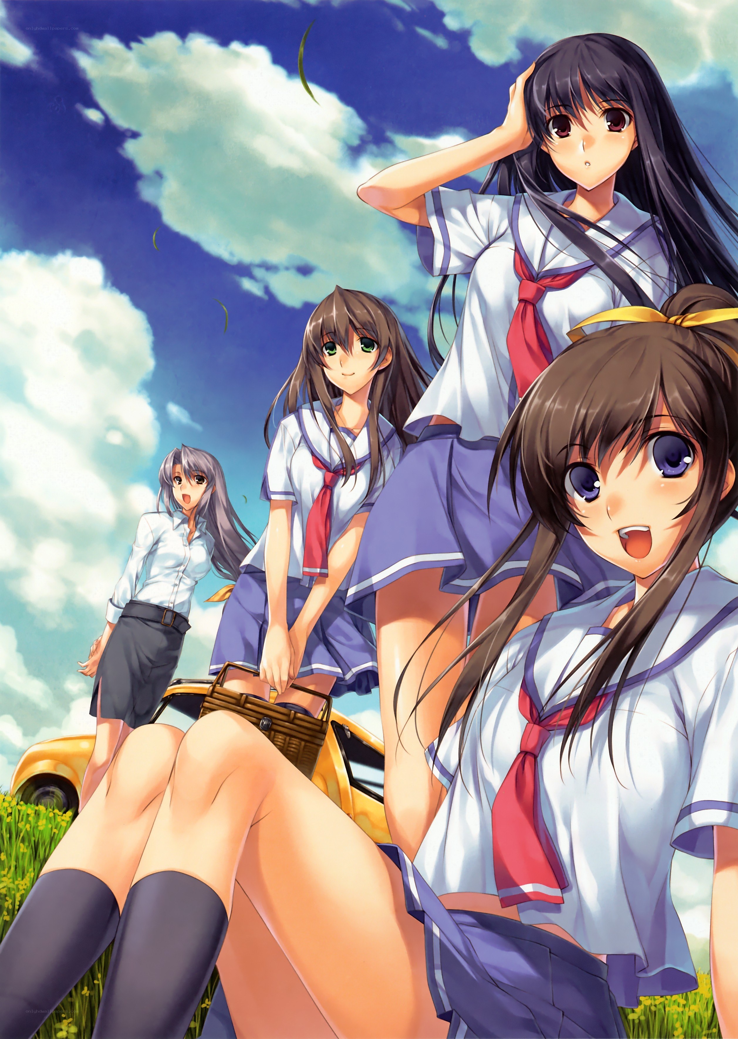 Schoolgirls in a field