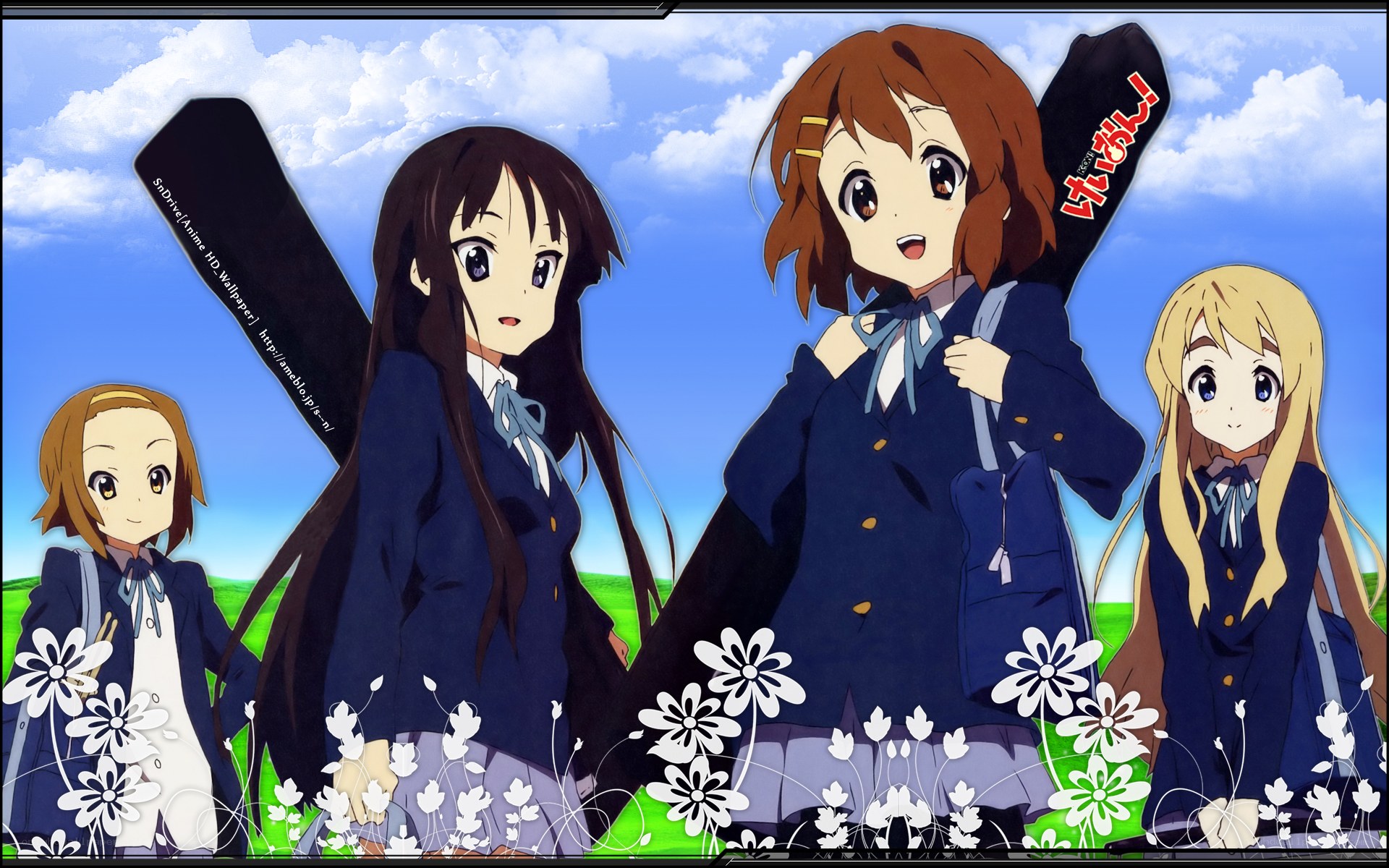 Schoolgirls in a field