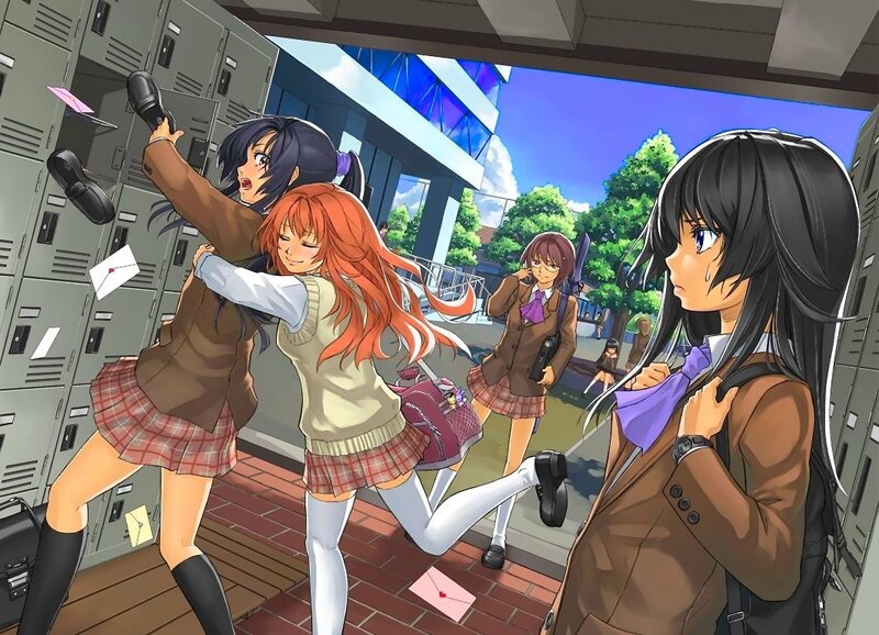 Schoolgirls in a hallway fight