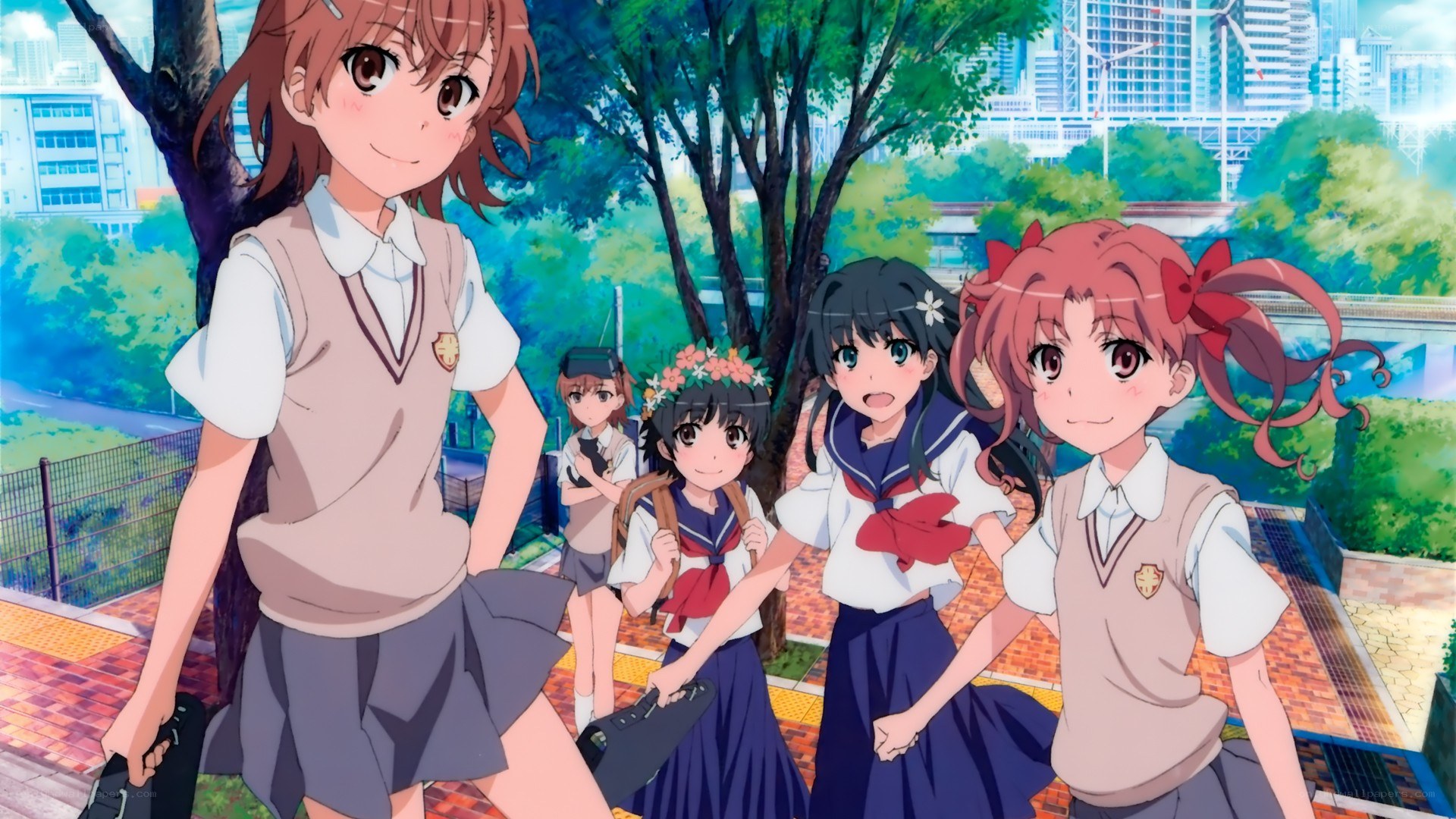 schoolgirls in a park