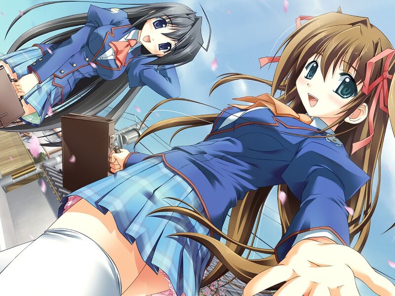 Schoolgirls in a playful moment