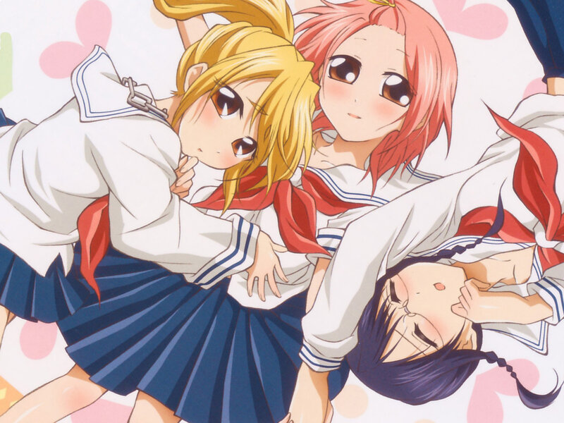 Schoolgirls in a playful pile