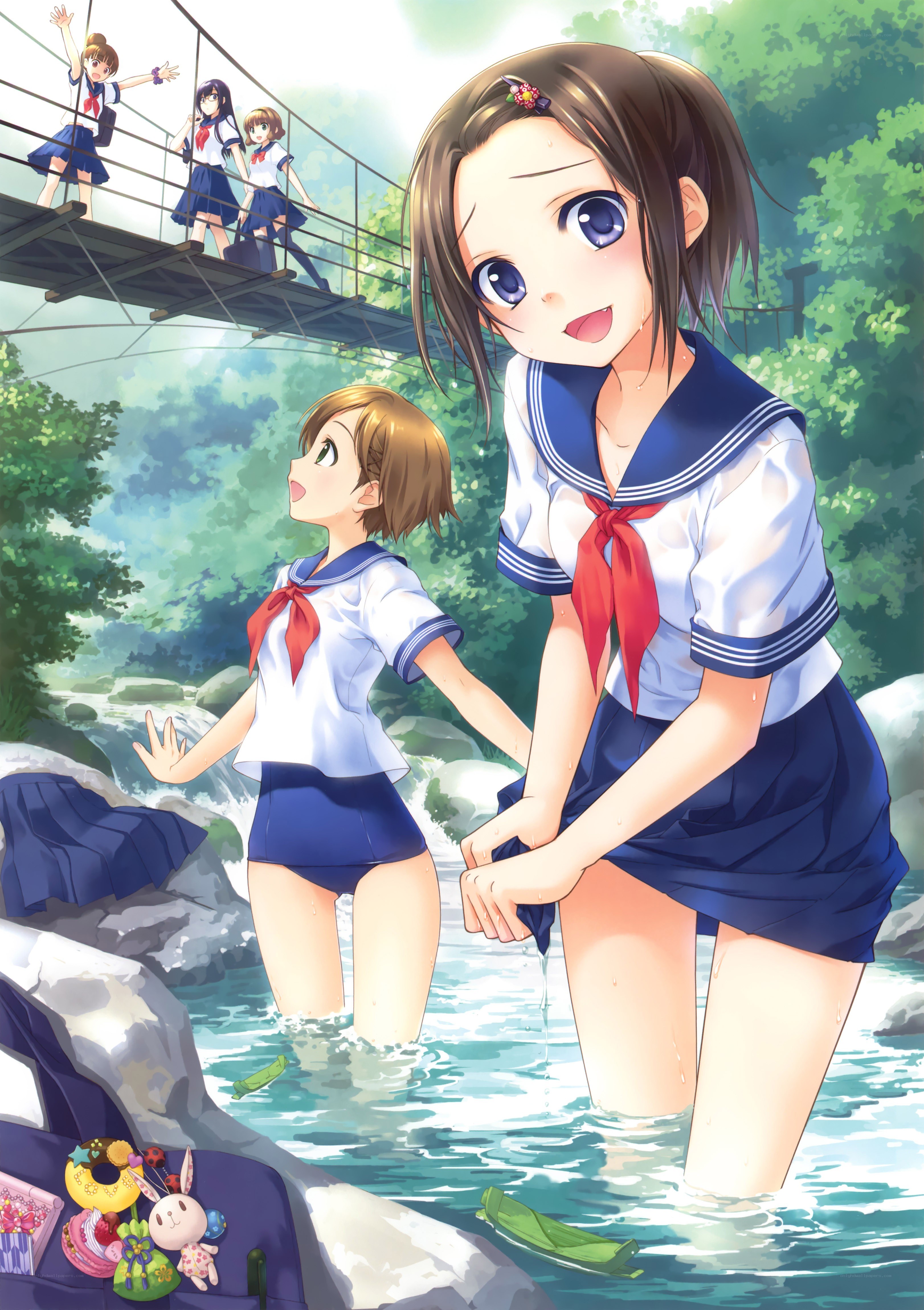 Schoolgirls in a river