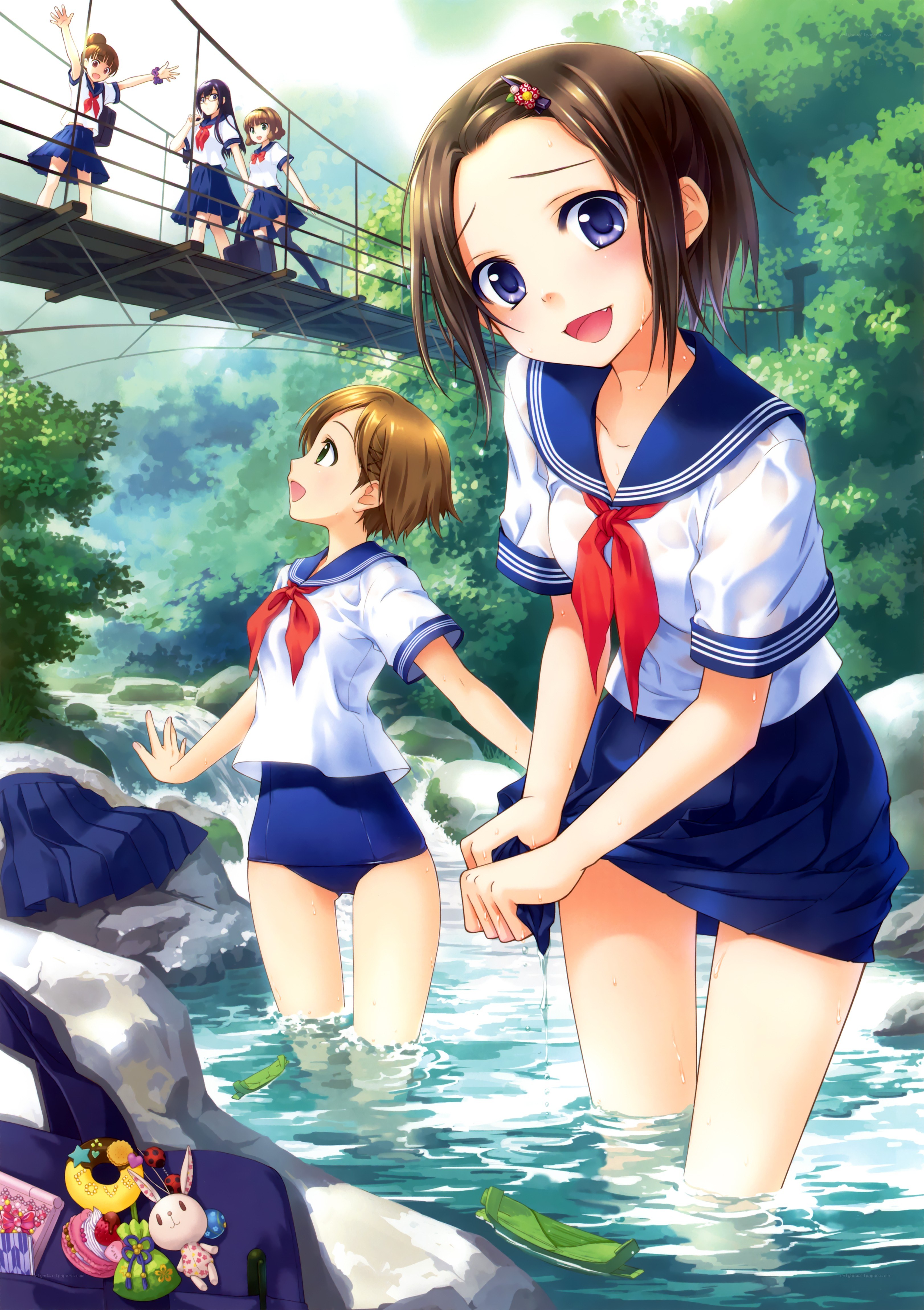 Schoolgirls in a river