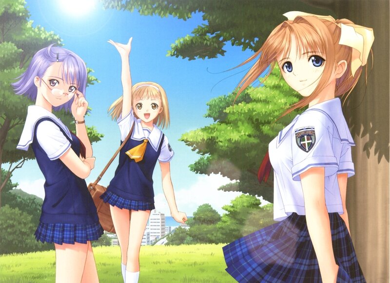 Schoolgirls in a sunny park