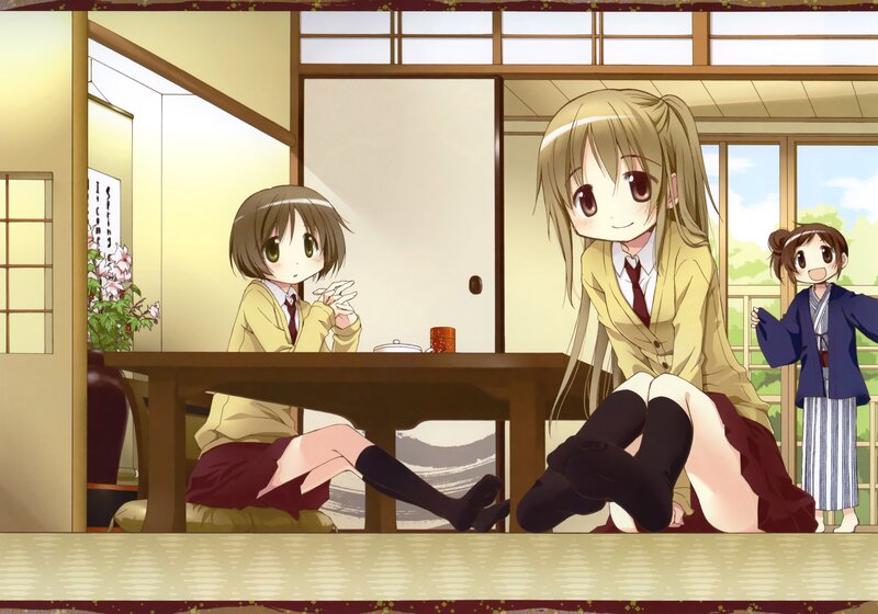 Schoolgirls in a traditional room