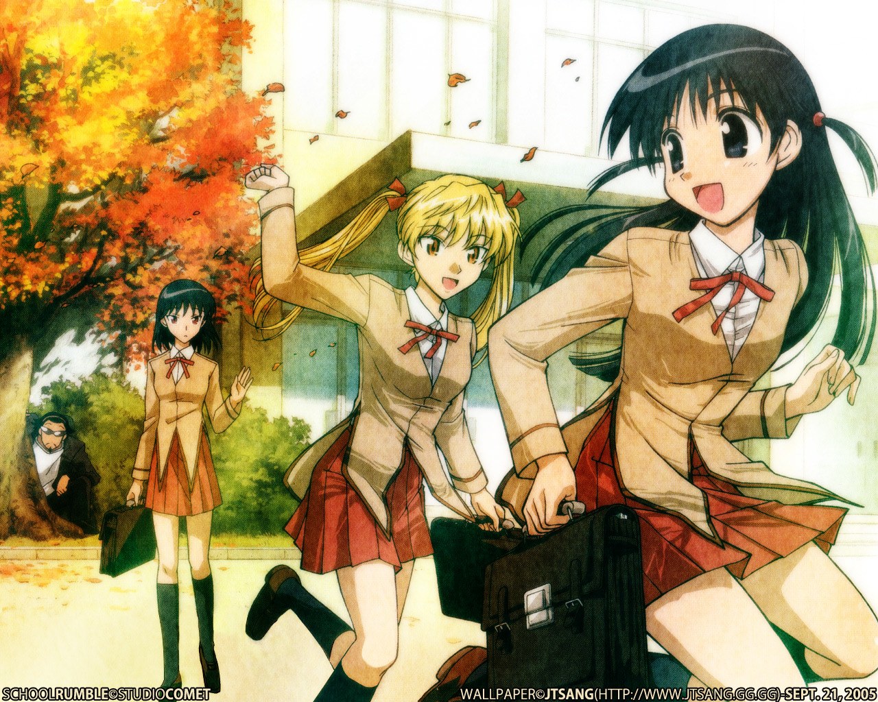 Schoolgirls in autumn