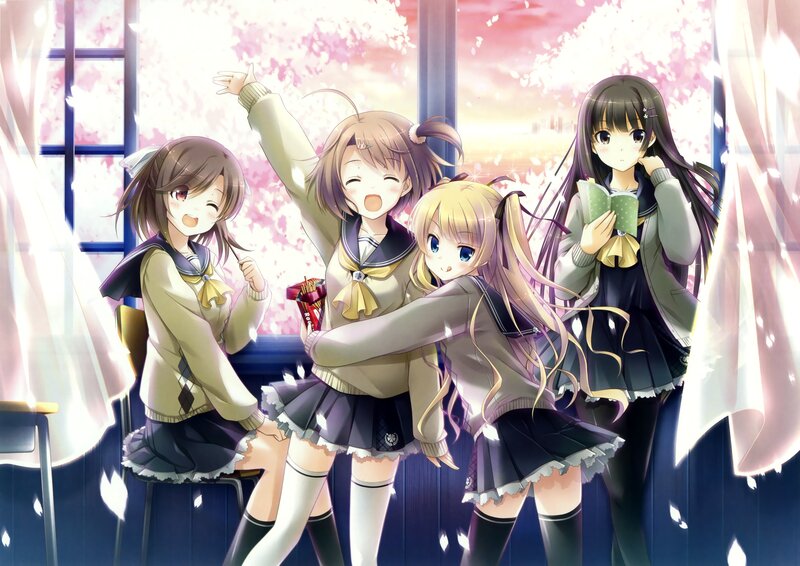 Schoolgirls in cherry blossom