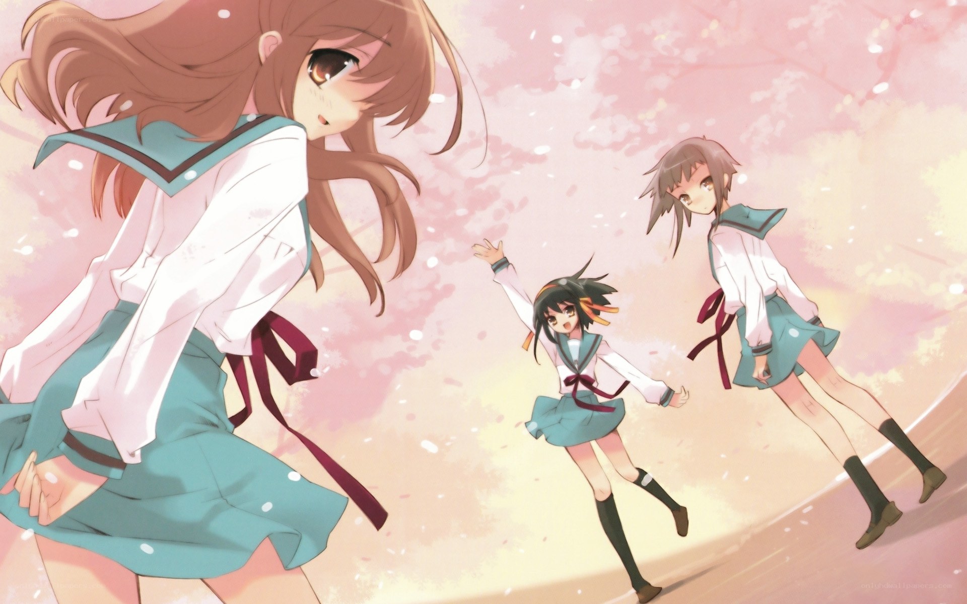 Schoolgirls in cherry blossom
