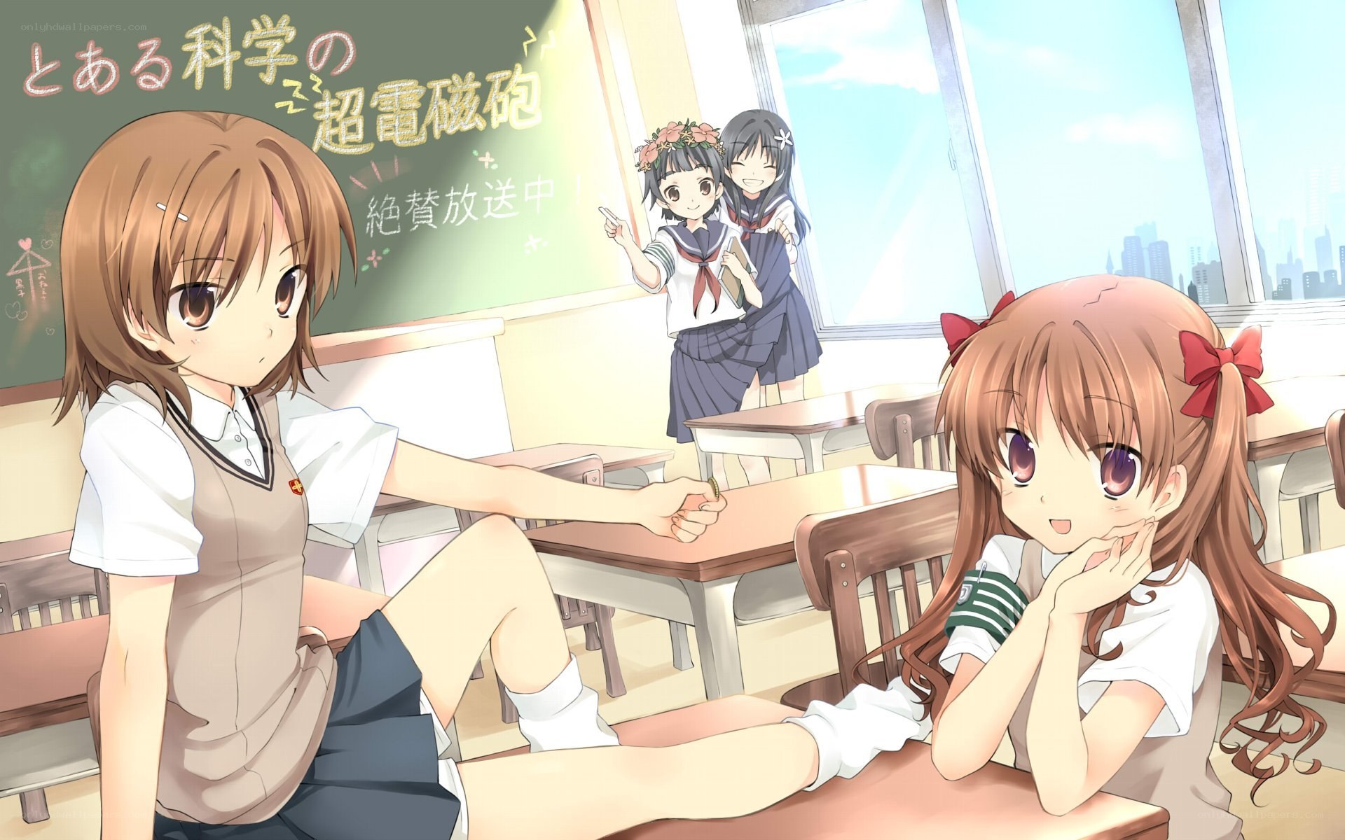Schoolgirls in classroom scene