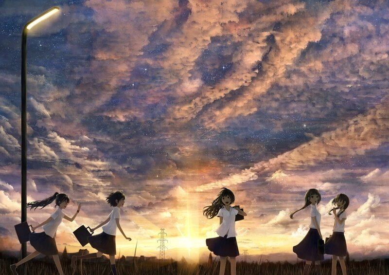 Schoolgirls in Field — Orange