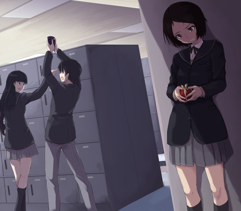 Schoolgirls in Hallway — Gray