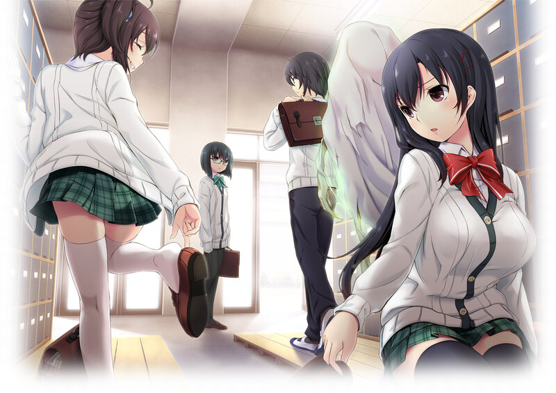 Schoolgirls in Hallway — White