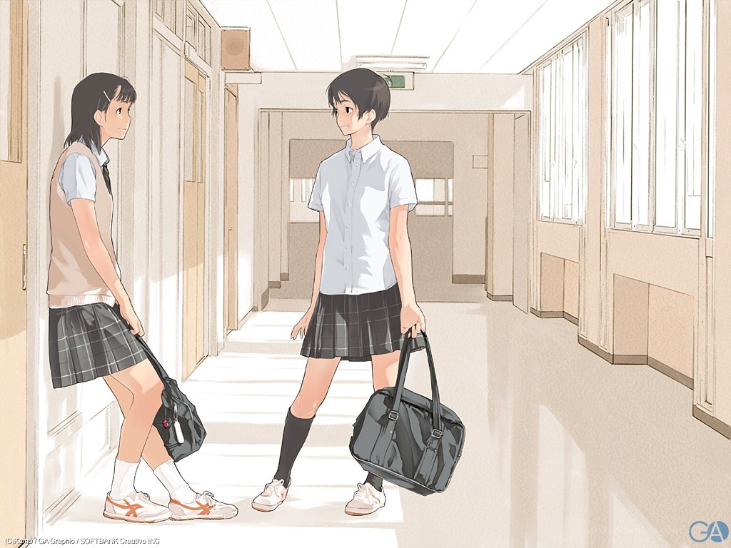 Schoolgirls in hallway