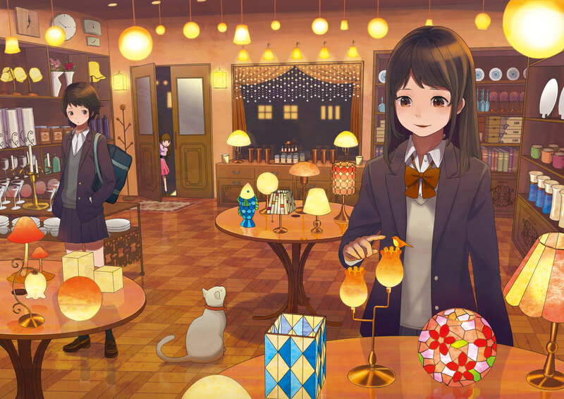 Schoolgirls in Lamp Shop
