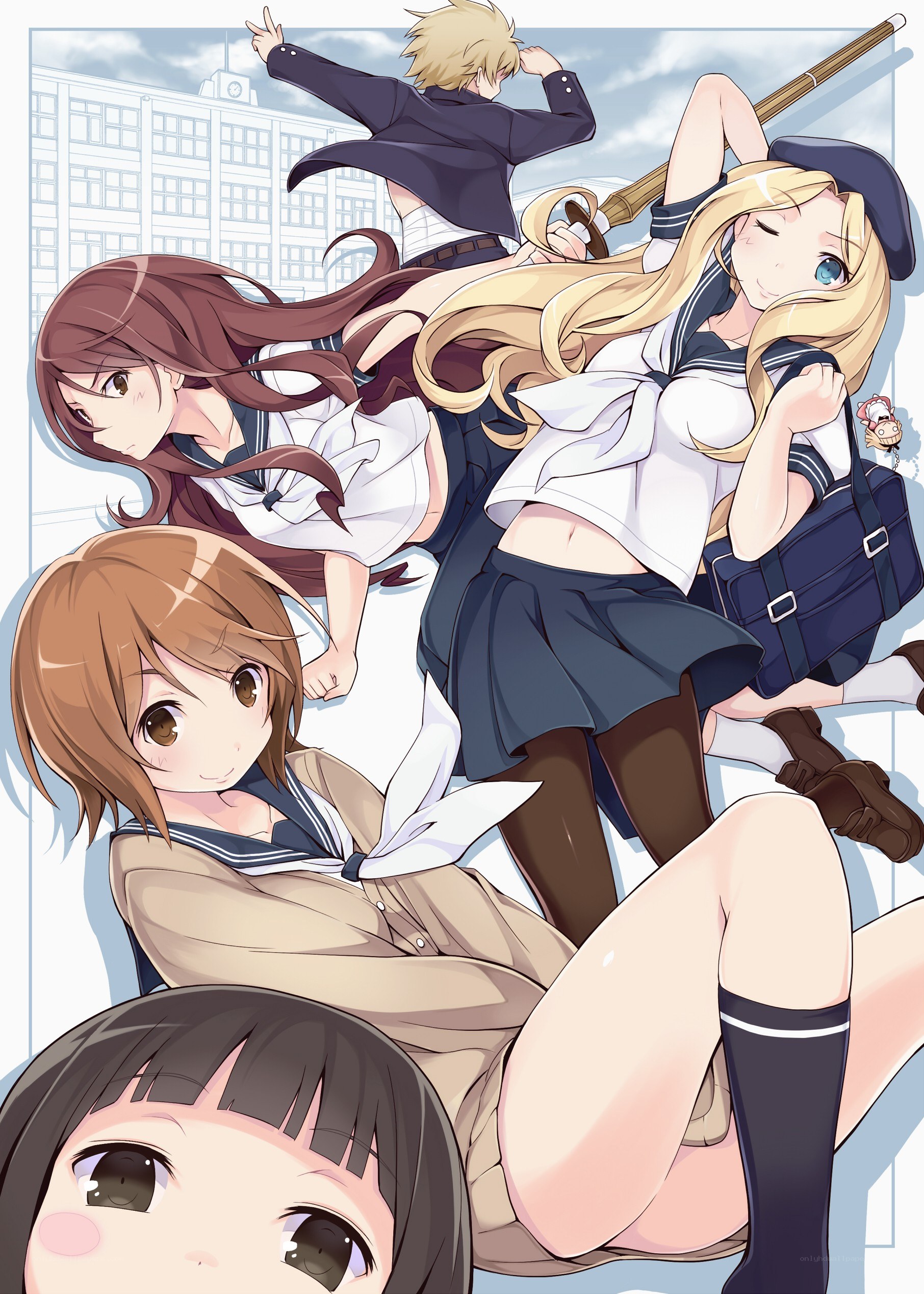 Schoolgirls in playful poses